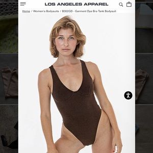 Los Angeles Apparel Garment Dye Bodysuit Tank in Chocolate